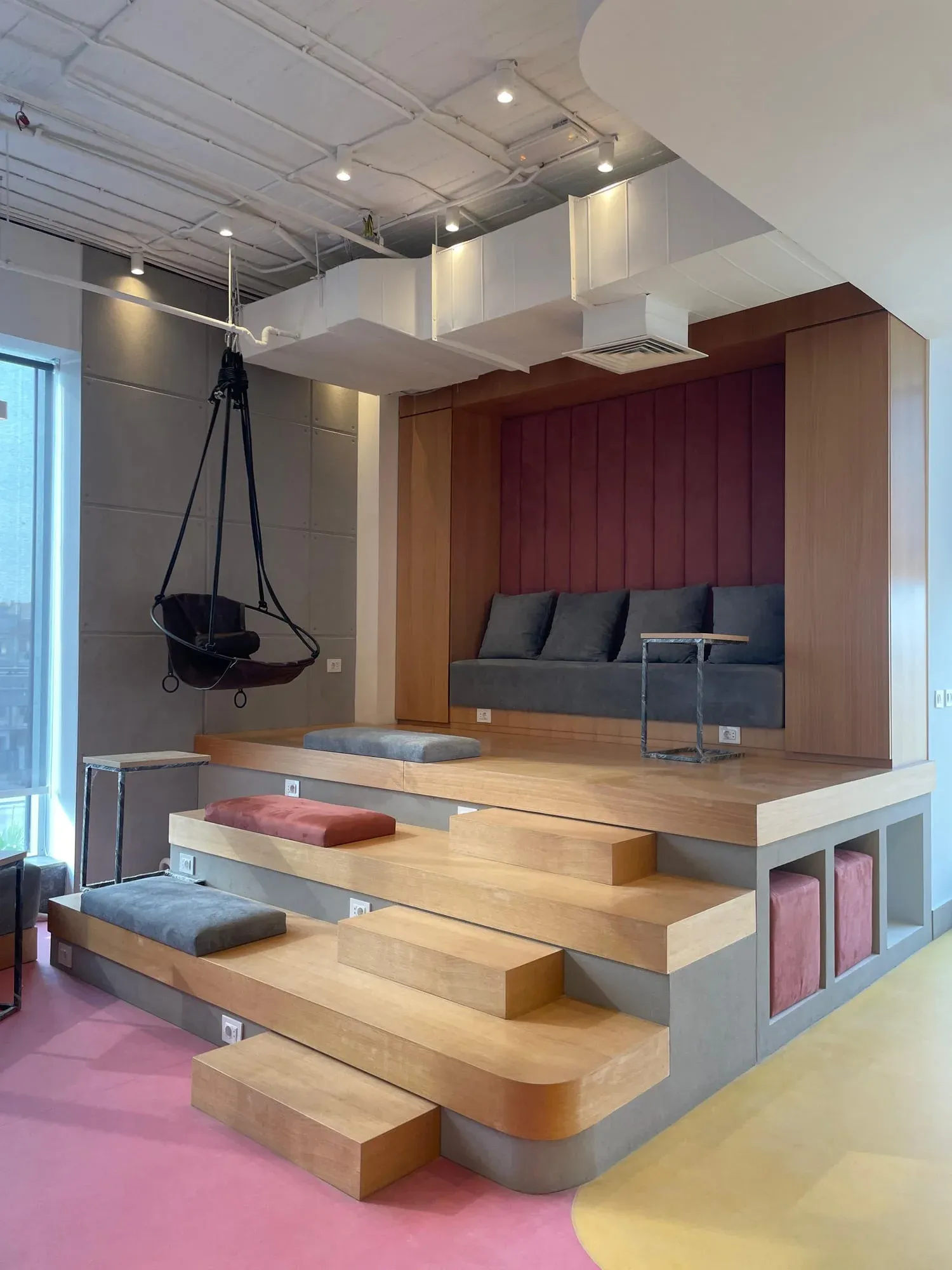 Theater steps seating showing integrated seats and construction quality