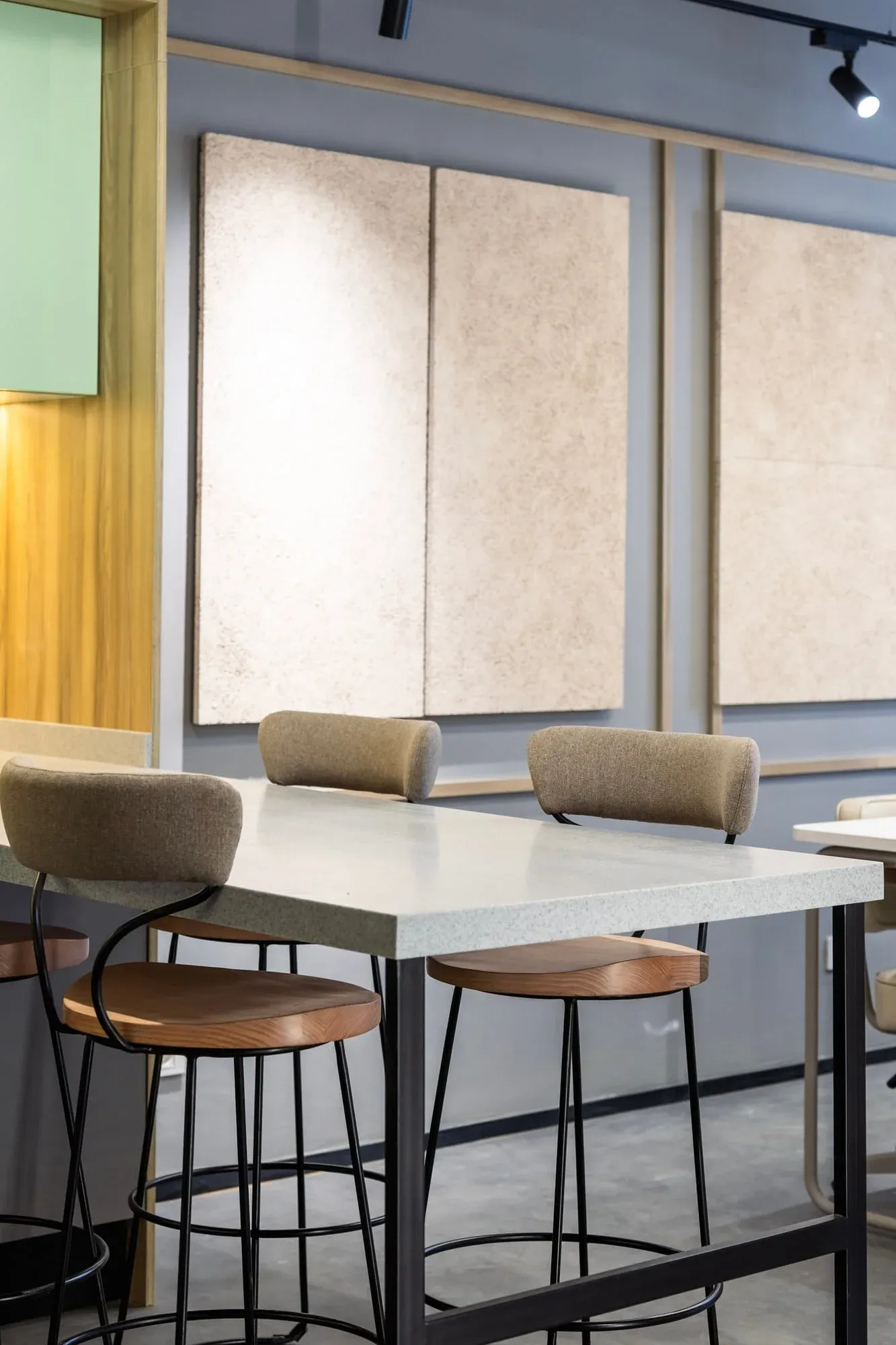 Meeting room showing TV unit cladding and coordinated wall treatments