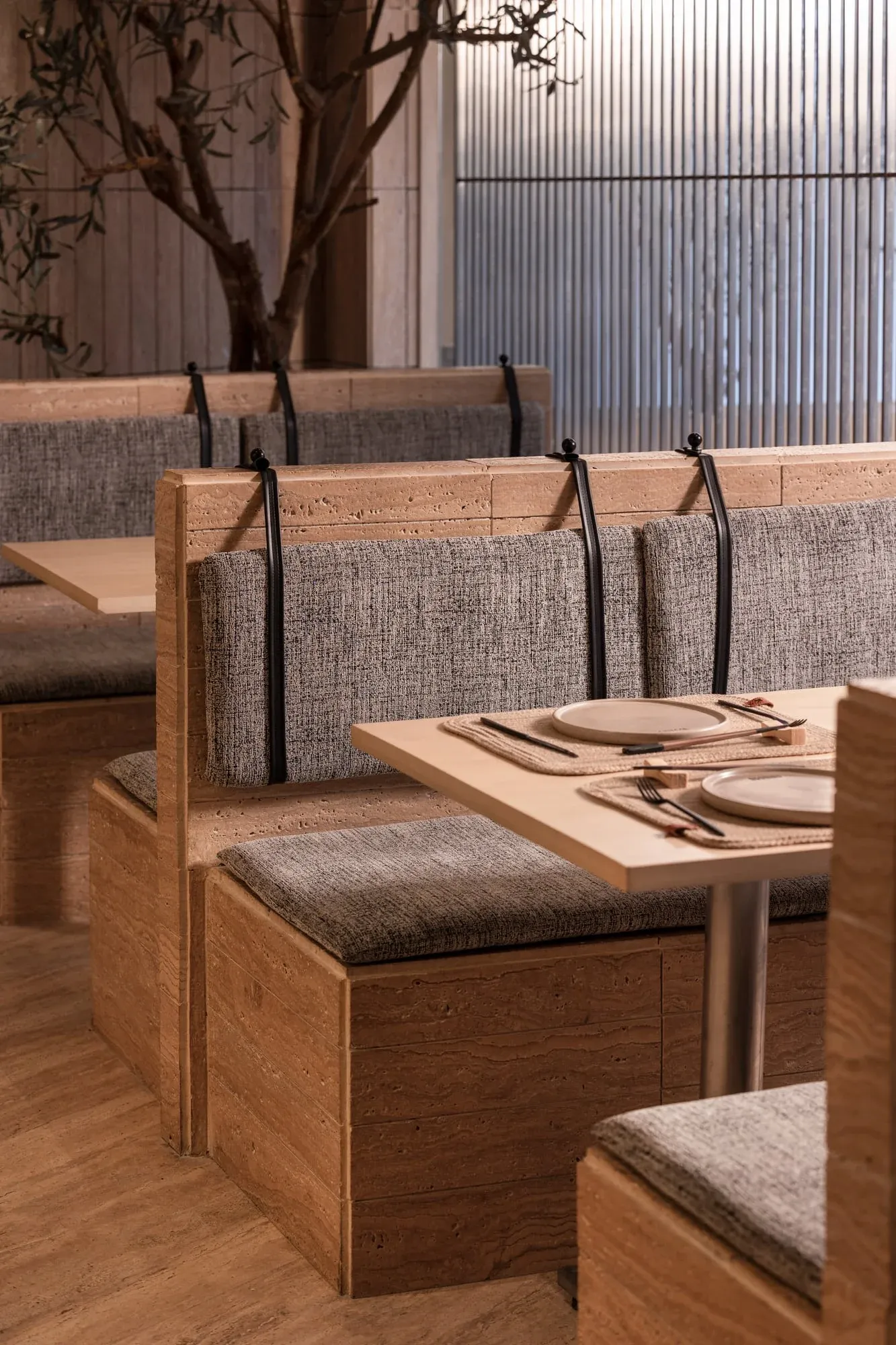 Material detail showing oak finish and stainless steel integration